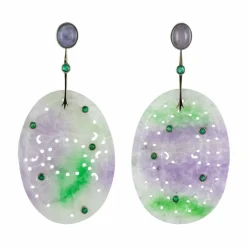 Boucles d'oreilles jades violets et émeraudes