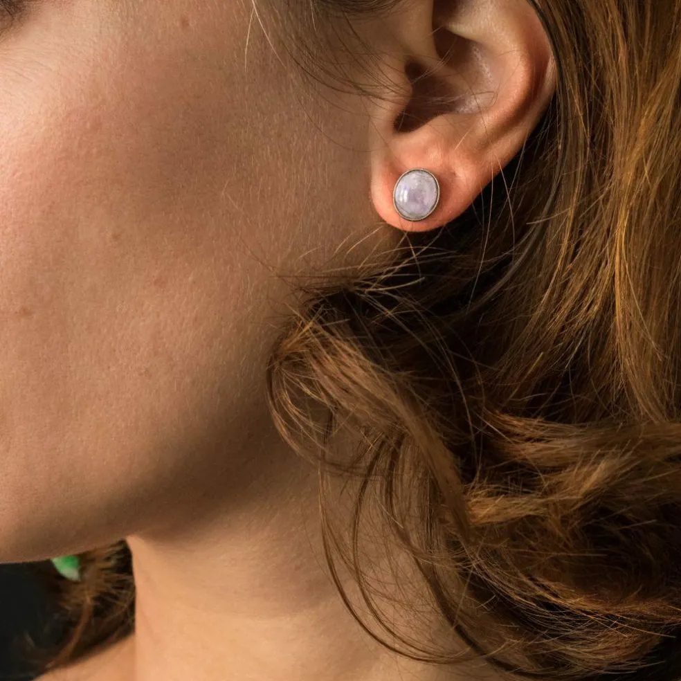 Boucles d'oreilles jades violets et émeraudes