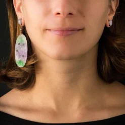 Boucles d'oreilles jades violets et émeraudes