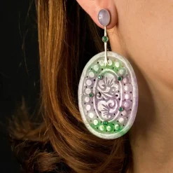 Boucles d'oreilles jades violets et émeraudes