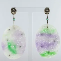Boucles d'oreilles jades violets et émeraudes