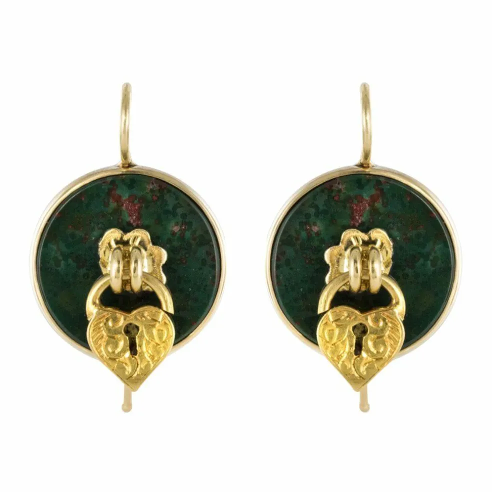 Boucles d'oreilles jaspes sanguins et cadenas
