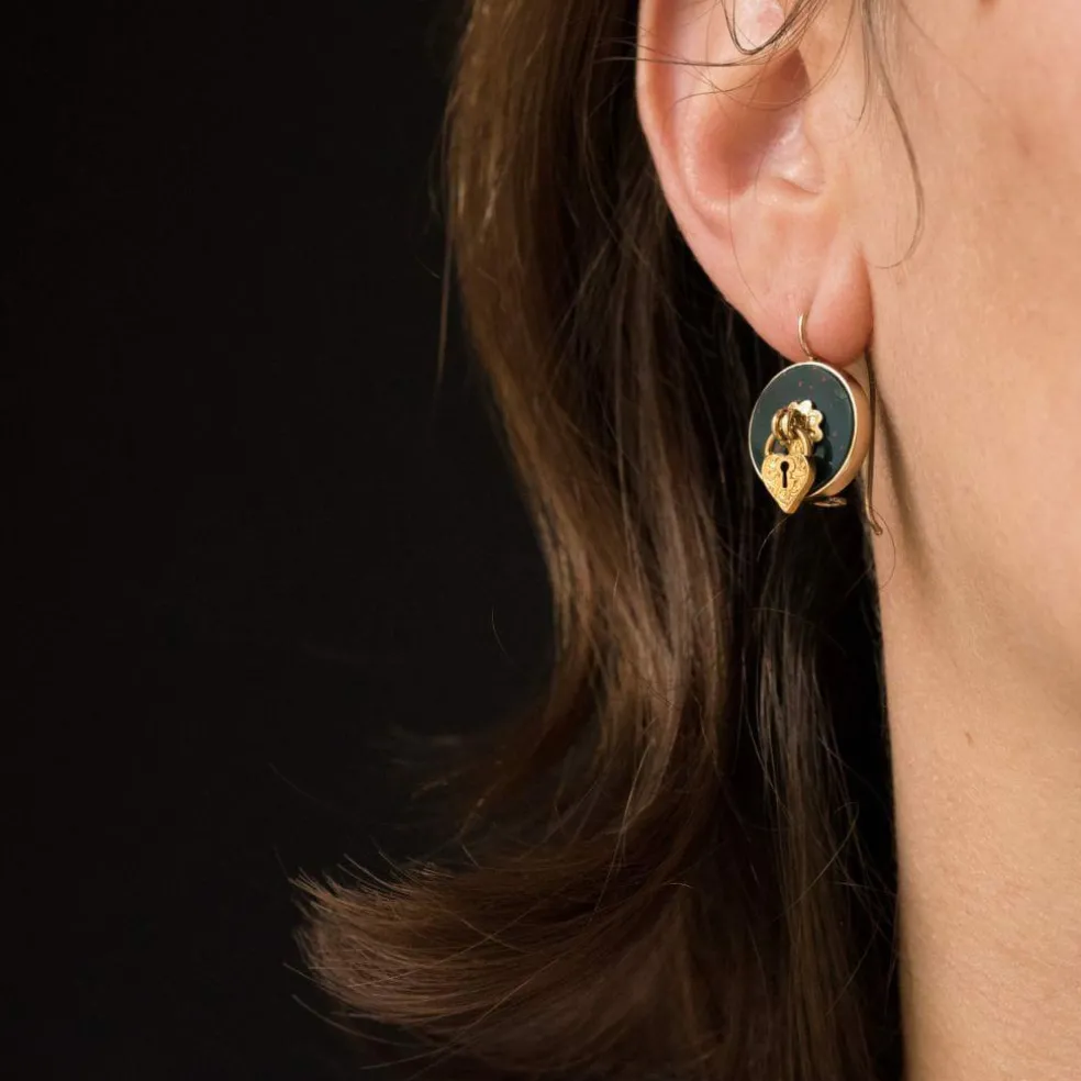 Boucles d'oreilles jaspes sanguins et cadenas