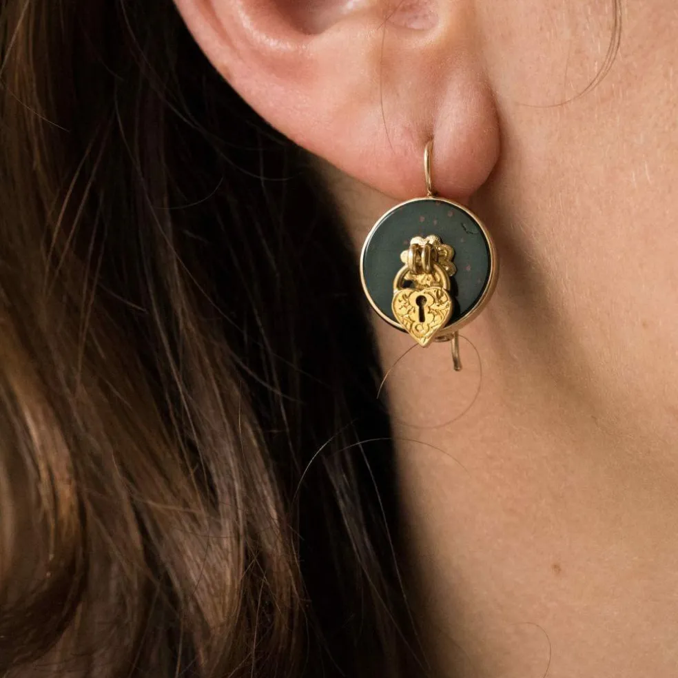 Boucles d'oreilles jaspes sanguins et cadenas