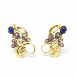 Boucles d'oreilles Lapis Lazuli, Émail et Diamants