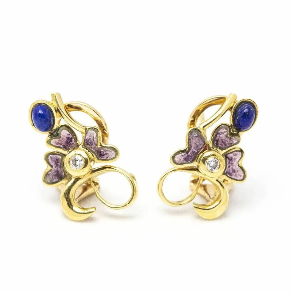 Boucles d'oreilles Lapis Lazuli, Émail et Diamants