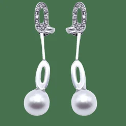 Boucles d'oreilles longues en or blanc et perles