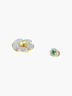 Boucles d'oreilles Marguerite Emeraudes Diamants