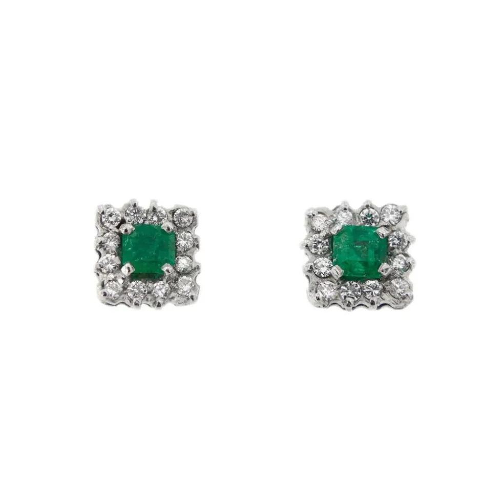 Boucles d'oreilles émeraudes et diamants