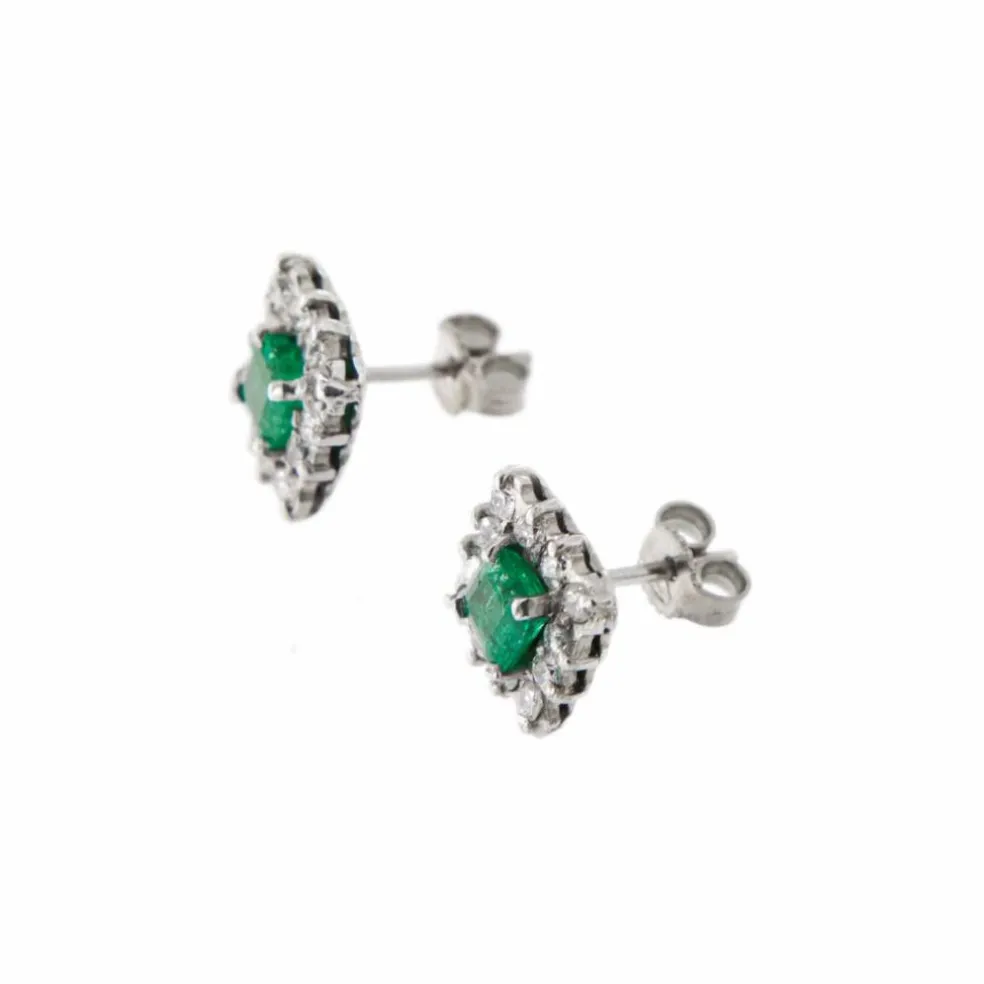 Boucles d'oreilles émeraudes et diamants
