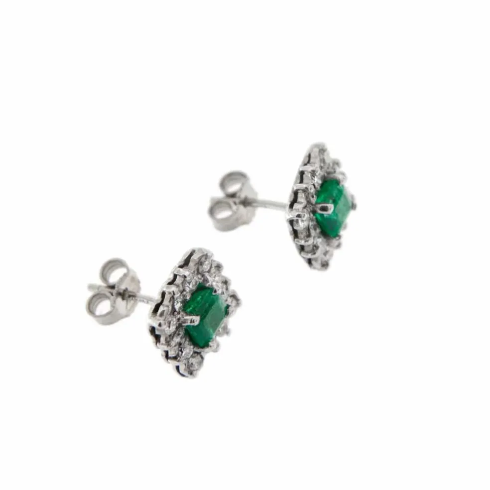 Boucles d'oreilles émeraudes et diamants