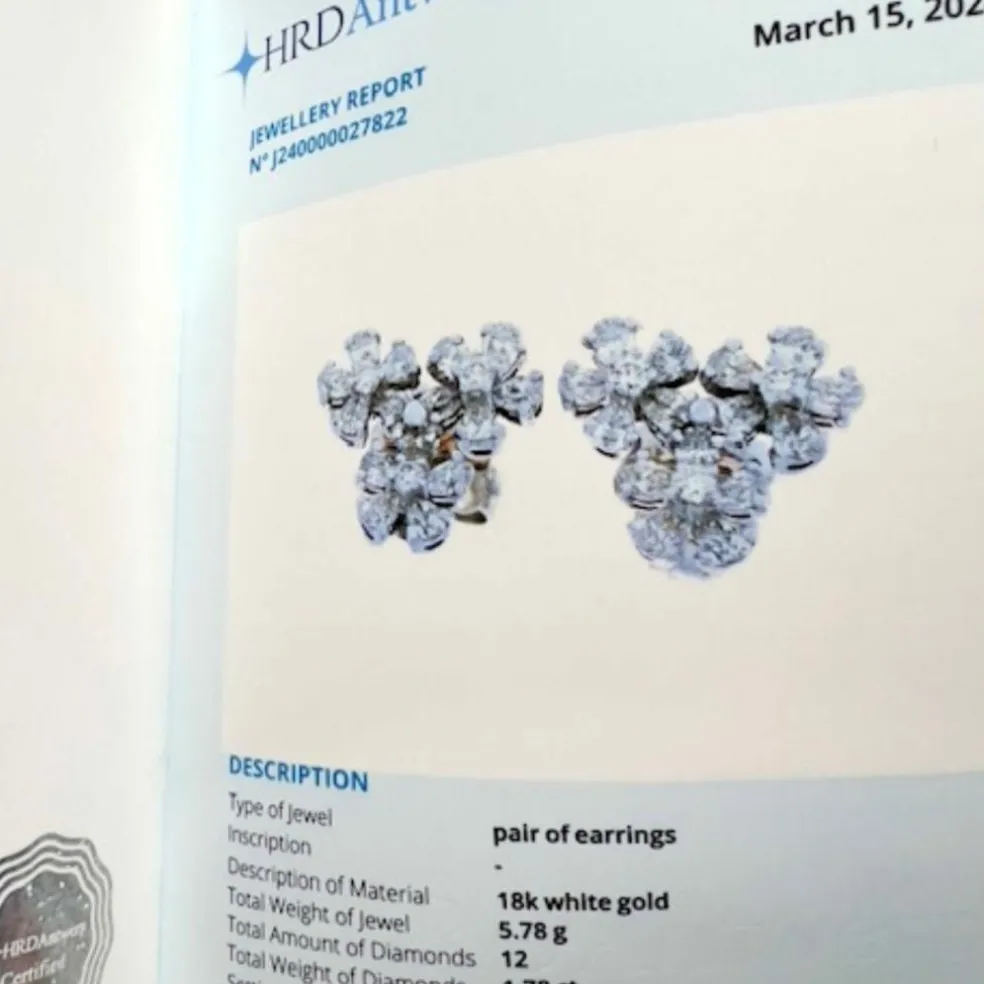 Boucles d'oreilles modernes en or blanc du 20e siècle avec diamants certifiés HRD