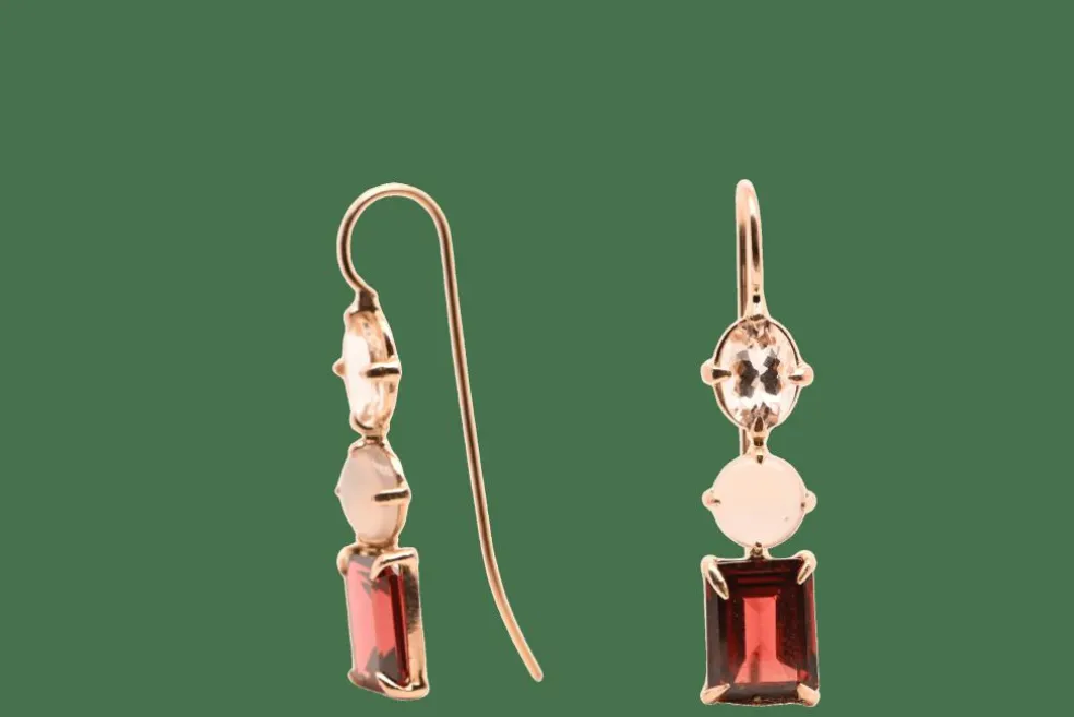 Boucles d'oreilles Morganite, Agate Grise, Grenat