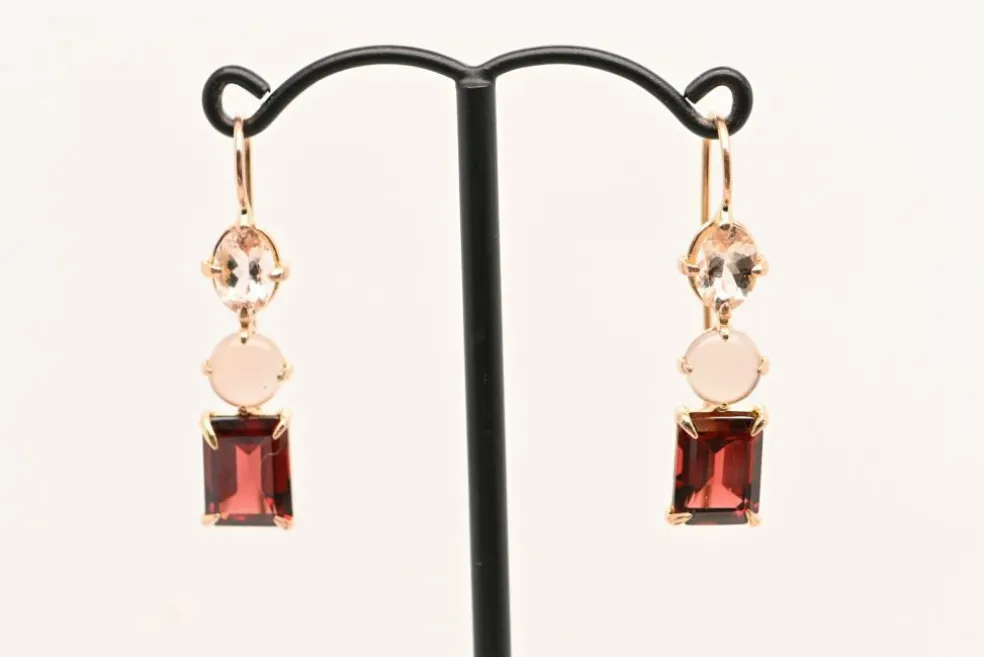 Boucles d'oreilles Morganite, Agate Grise, Grenat