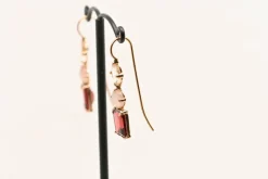 Boucles d'oreilles Morganite, Agate Grise, Grenat
