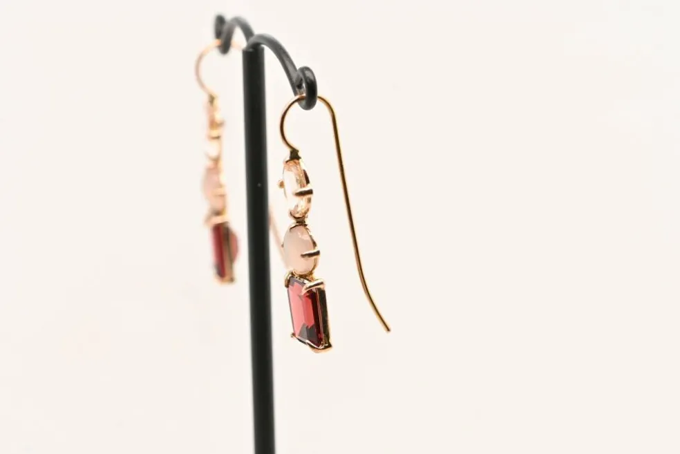 Boucles d'oreilles Morganite, Agate Grise, Grenat