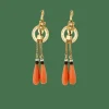 Boucles d'oreilles Napoléon III corail perles onyx