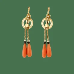 Boucles d'oreilles Napoléon III corail perles onyx