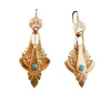 Boucles d'Oreilles Napoléon III en Or Rose, Perles et Turquoises