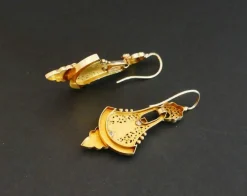 Boucles d'Oreilles Napoléon III en Or Rose, Perles et Turquoises