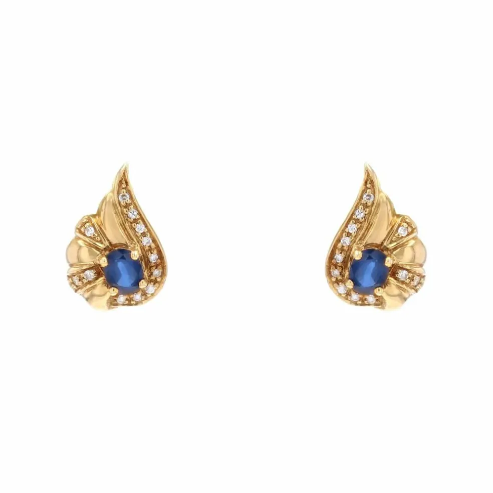 Boucles d'oreilles noeud saphirs diamants or jaune