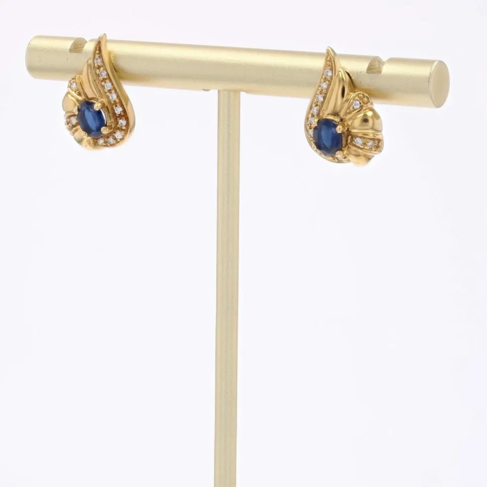 Boucles d'oreilles noeud saphirs diamants or jaune