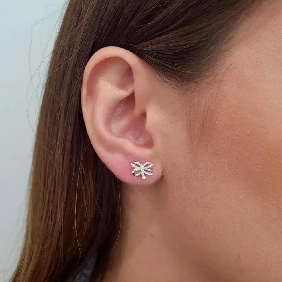 Boucles d'oreilles noeuds diamants or blanc
