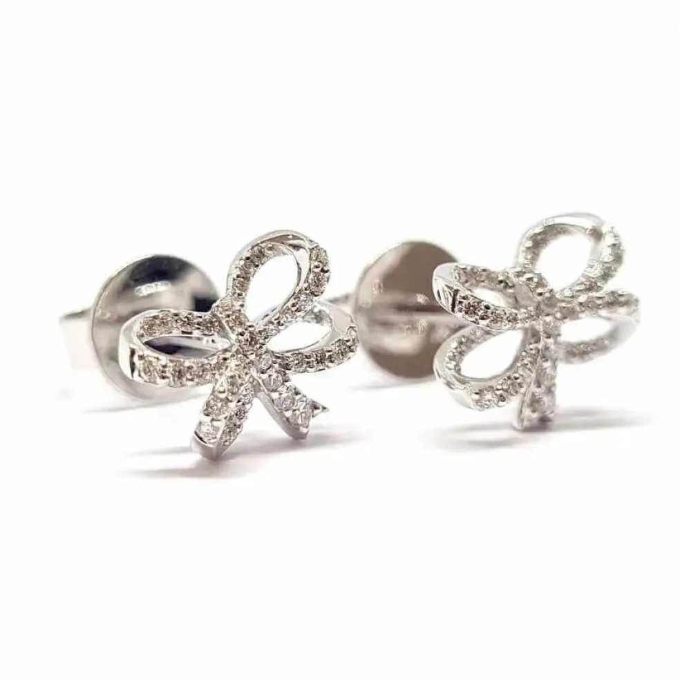 Boucles d'oreilles noeuds diamants or blanc