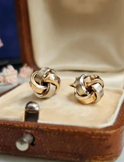 Boucles d'oreilles nœuds or jaune et blanc