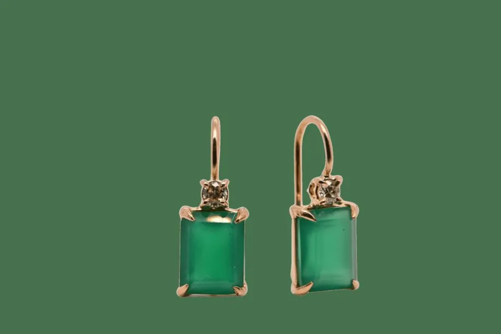 Boucles d'oreilles Onyx Vert, Diamants