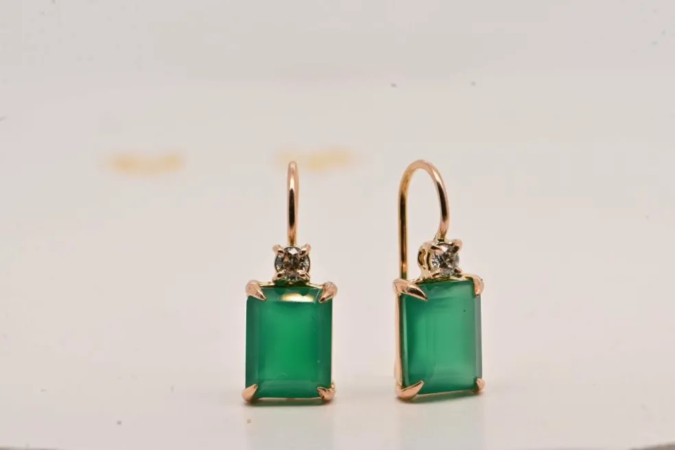 Boucles d'oreilles Onyx Vert, Diamants