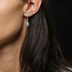 Boucles d'oreilles opales grenats pendantes