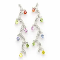 Boucles d'oreilles Or blanc Diamants Saphirs