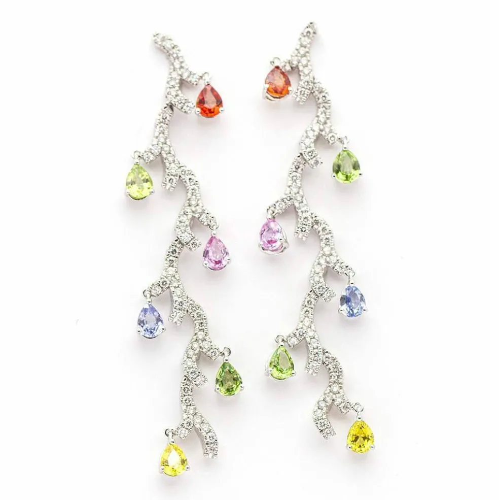 Boucles d'oreilles Or blanc Diamants Saphirs
