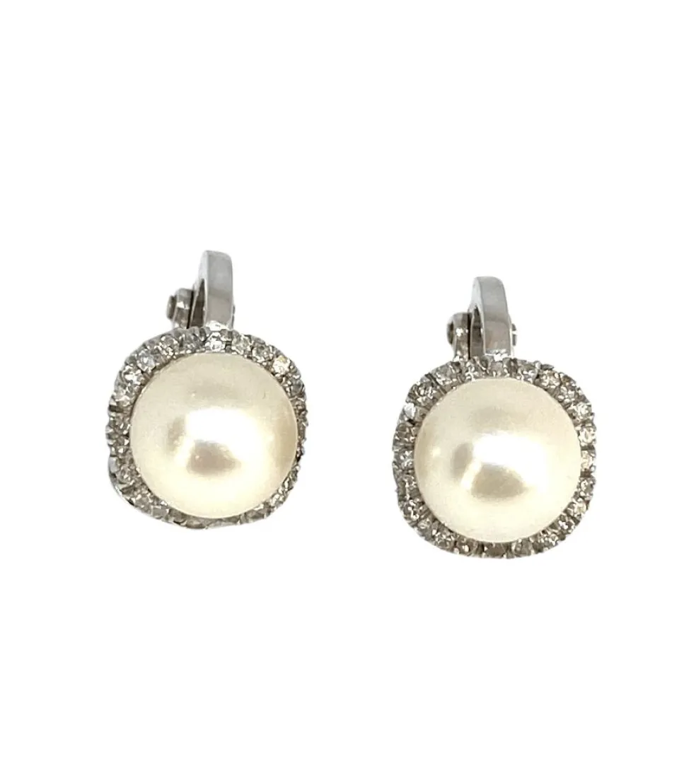 Boucles d'oreilles Or blanc Perles Diamants