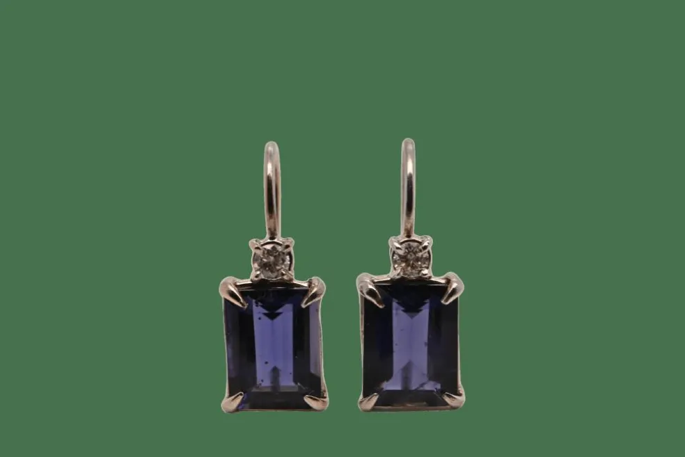 Boucles d'oreilles Or Blanc Iolite Diamants