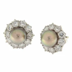 Boucles d'oreilles Or blanc Perles Diamants