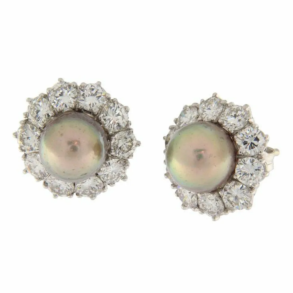 Boucles d'oreilles Or blanc Perles Diamants