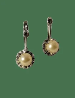 Boucles d’oreilles or blanc perles de culture Akoya dorées