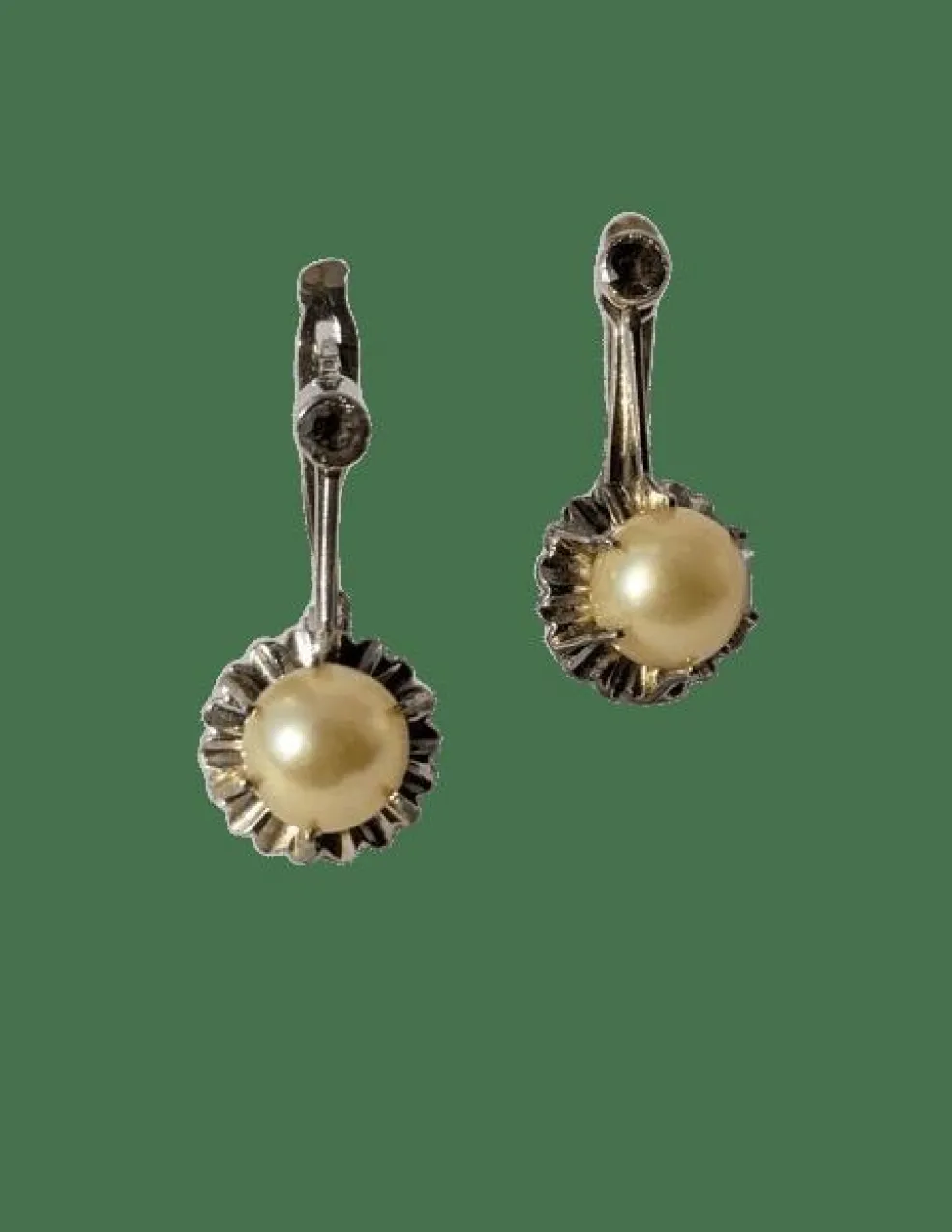 Boucles d’oreilles or blanc perles de culture Akoya dorées