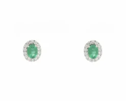 Boucles d'oreilles or blanc, émeraude 1,68 ct et diamants