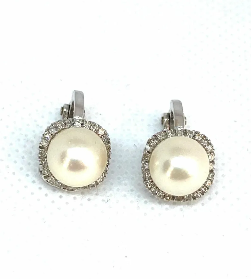 Boucles d'oreilles Or blanc Perles Diamants