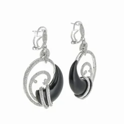 Boucles d'Oreilles Or Blanc Diamants et Onyx