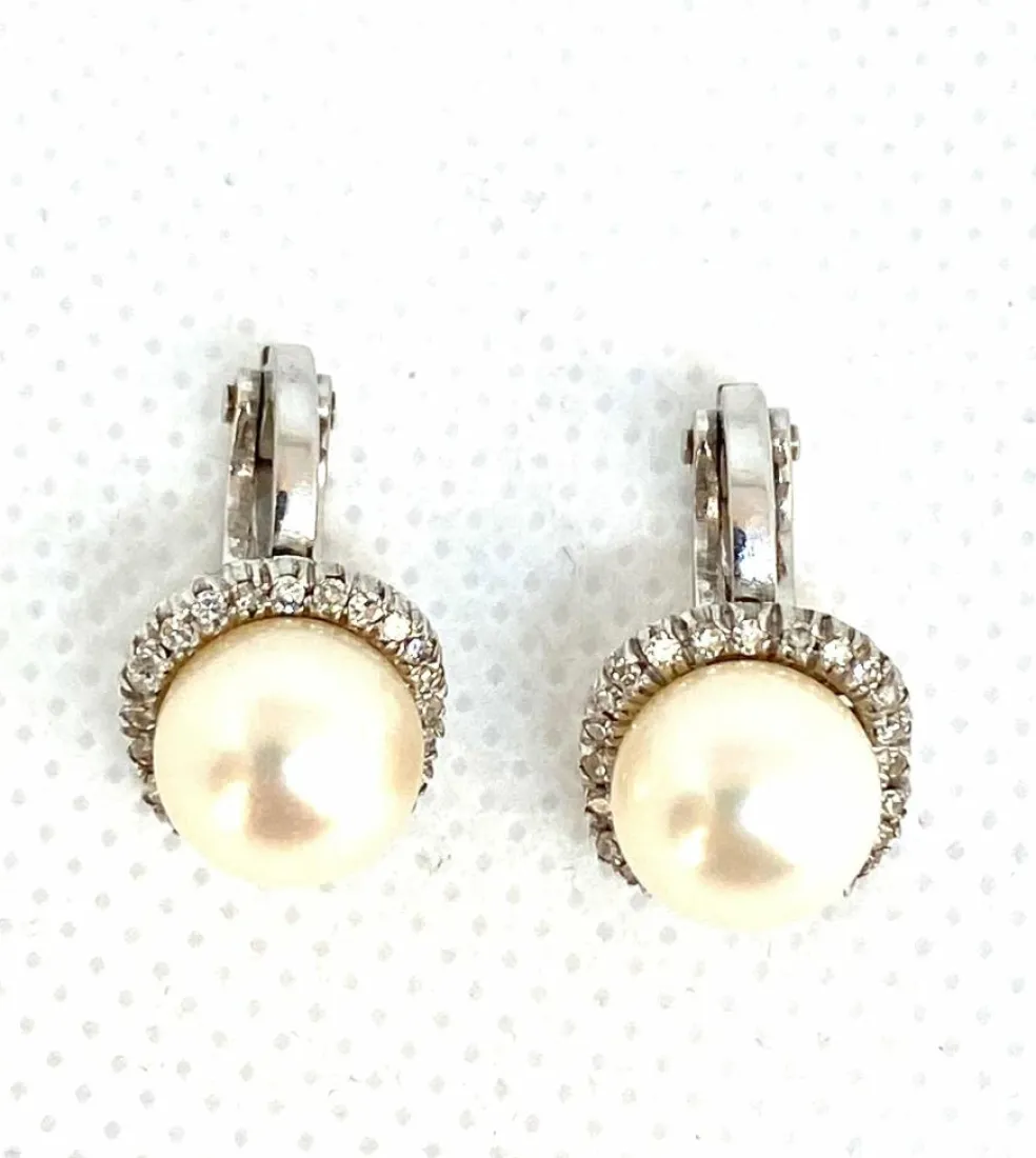 Boucles d'oreilles Or blanc Perles Diamants