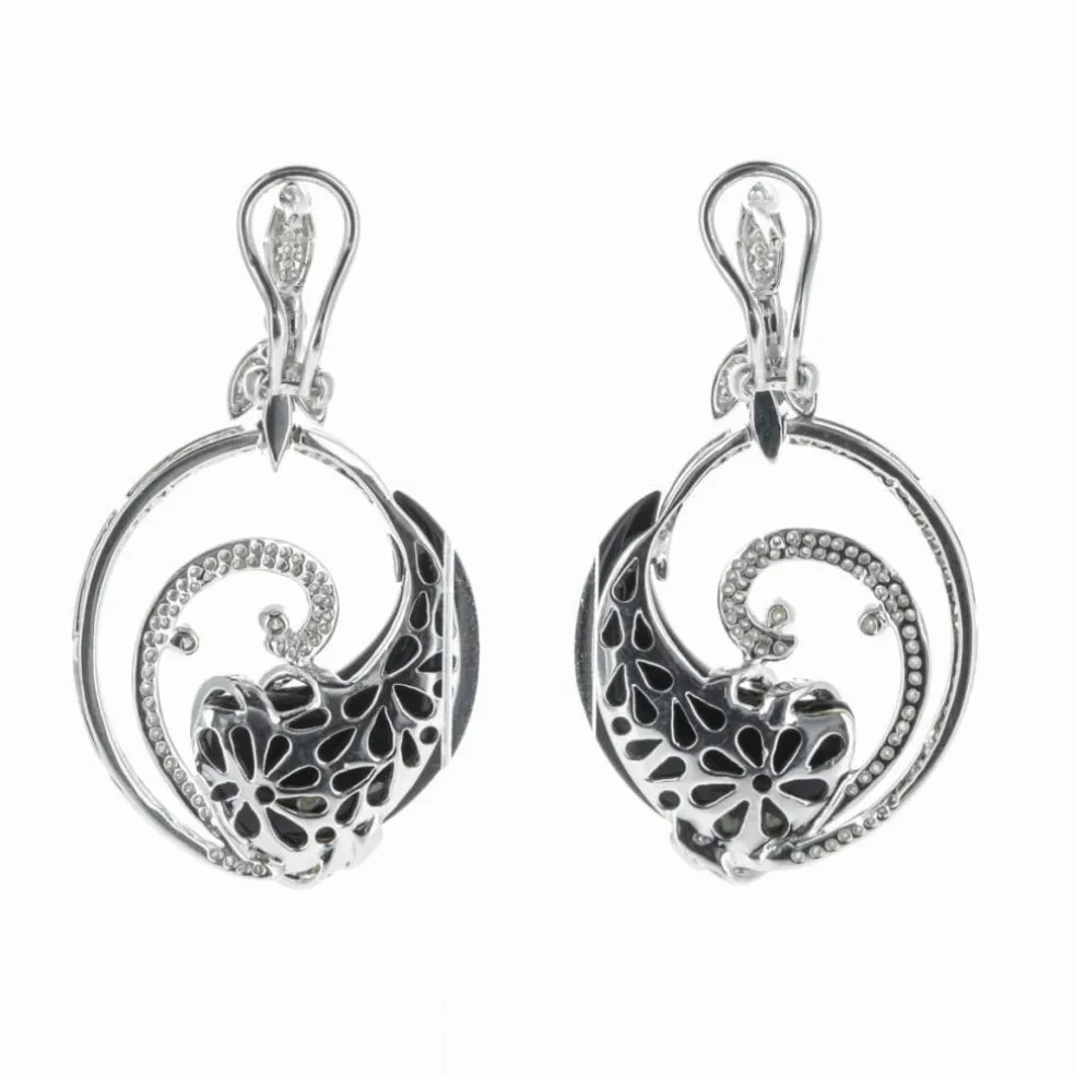 Boucles d'Oreilles Or Blanc Diamants et Onyx