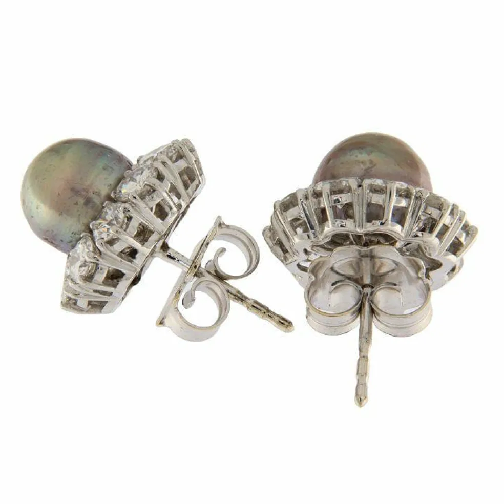 Boucles d'oreilles Or blanc Perles Diamants