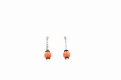 Boucles d'oreilles Or blanc Corail Onyx Diamants