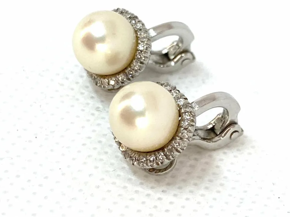 Boucles d'oreilles Or blanc Perles Diamants