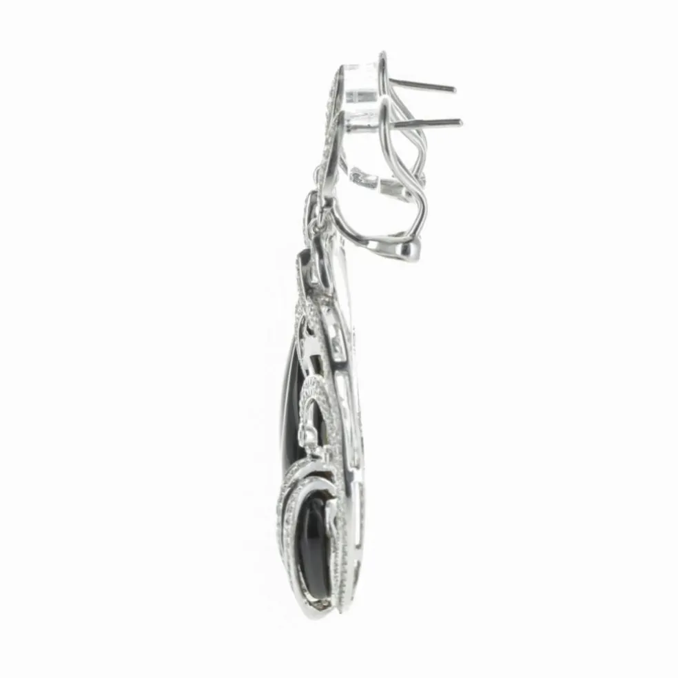 Boucles d'Oreilles Or Blanc Diamants et Onyx