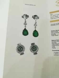 Boucles d'Oreilles or blanc, Emeraudes Diamants